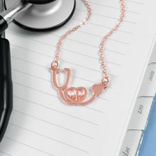 Load image into Gallery viewer, Rose Gold Stethoscope Heartbeat Necklace