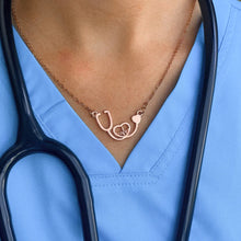 Load image into Gallery viewer, Rose Gold Stethoscope Heartbeat Necklace
