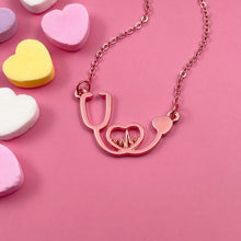 Load image into Gallery viewer, Rose Gold Stethoscope Heartbeat Necklace