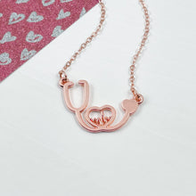 Load image into Gallery viewer, Rose Gold Stethoscope Heartbeat Necklace