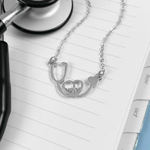 Load image into Gallery viewer, Silver Stethoscope Heartbeat Necklace
