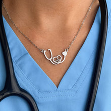 Load image into Gallery viewer, Silver Stethoscope Heartbeat Necklace