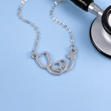 Load image into Gallery viewer, Silver Stethoscope Heartbeat Necklace
