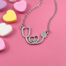 Load image into Gallery viewer, Silver Stethoscope Heartbeat Necklace