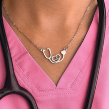 Load image into Gallery viewer, Silver Stethoscope Heartbeat Necklace