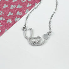 Load image into Gallery viewer, Silver Stethoscope Heartbeat Necklace