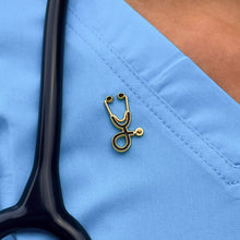 Load image into Gallery viewer, Black/Gold Stethoscope Pin