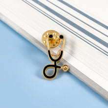 Load image into Gallery viewer, Black/Gold Stethoscope Pin
