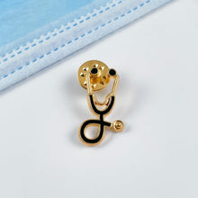 Load image into Gallery viewer, Black/Gold Stethoscope Pin