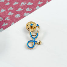 Load image into Gallery viewer, Blue/Gold Stethoscope Pin