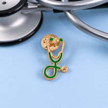 Load image into Gallery viewer, Green/Gold Stethoscope Pin