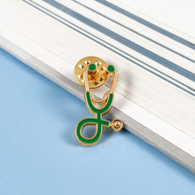 Load image into Gallery viewer, Green/Gold Stethoscope Pin