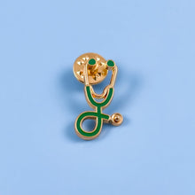 Load image into Gallery viewer, Green/Gold Stethoscope Pin