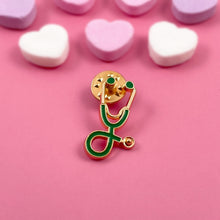 Load image into Gallery viewer, Green/Gold Stethoscope Pin