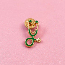 Load image into Gallery viewer, Green/Gold Stethoscope Pin