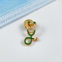 Load image into Gallery viewer, Green/Gold Stethoscope Pin