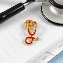 Load image into Gallery viewer, Red/Gold Stethoscope Pin