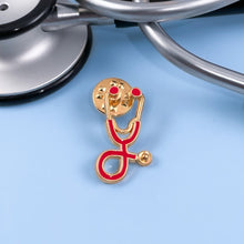 Load image into Gallery viewer, Red/Gold Stethoscope Pin