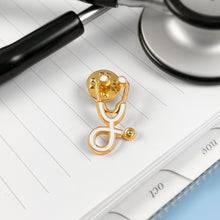 Load image into Gallery viewer, White/Gold Stethoscope Pin