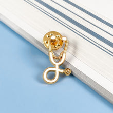 Load image into Gallery viewer, White/Gold Stethoscope Pin