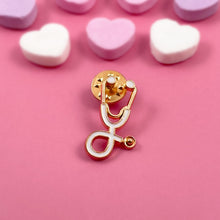 Load image into Gallery viewer, White/Gold Stethoscope Pin