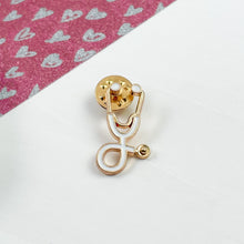 Load image into Gallery viewer, White/Gold Stethoscope Pin