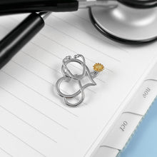 Load image into Gallery viewer, Sunflower Stethoscope Heart Pin
