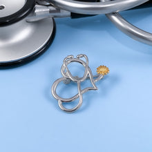 Load image into Gallery viewer, Sunflower Stethoscope Heart Pin