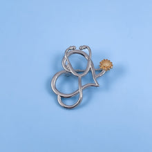 Load image into Gallery viewer, Sunflower Stethoscope Heart Pin