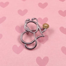 Load image into Gallery viewer, Sunflower Stethoscope Heart Pin