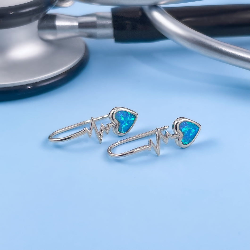 Opal Heart EKG Hook Earrings