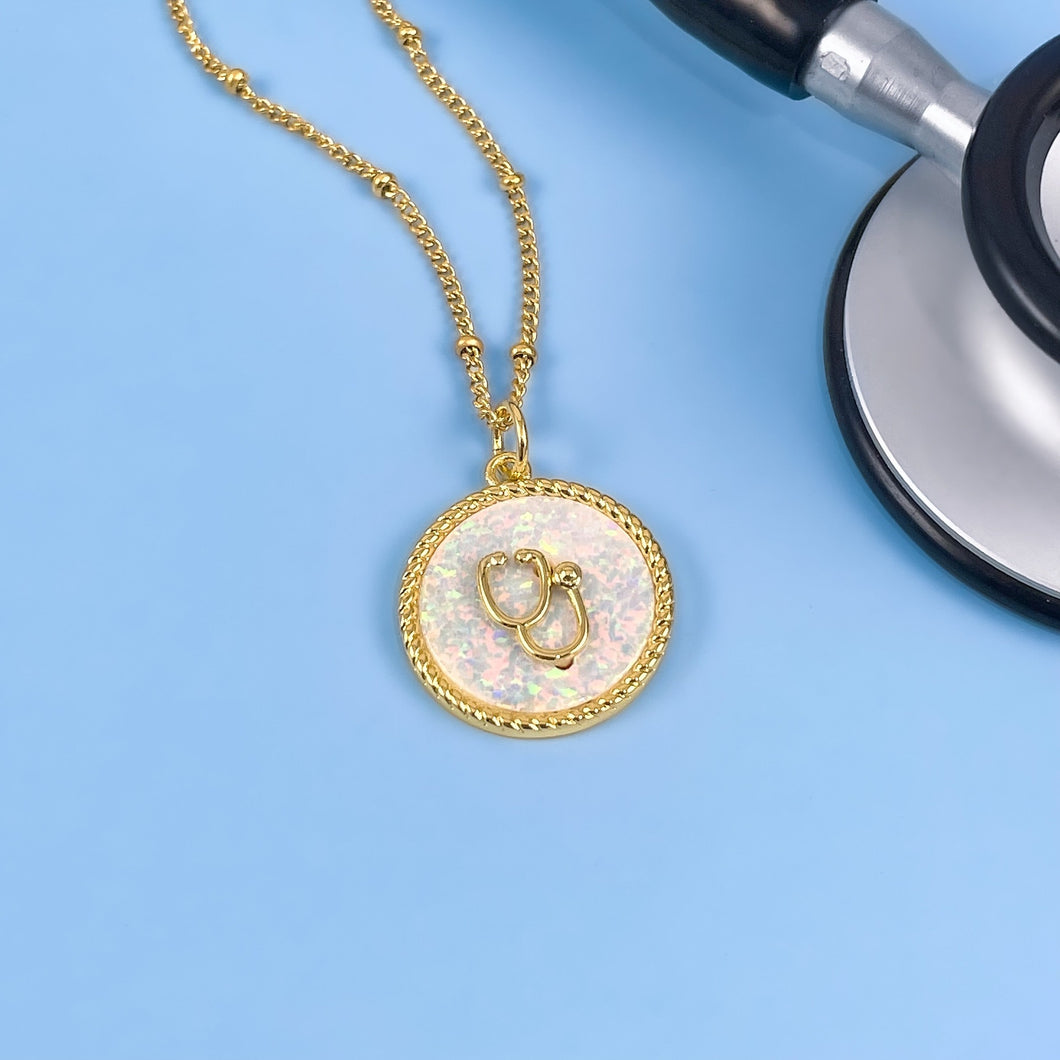 White Opal Stethoscope Necklace