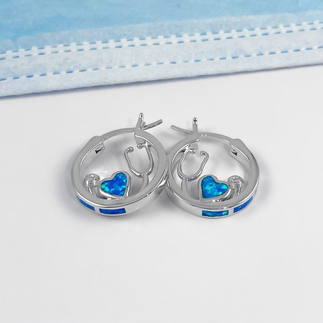 Opal Heart Stethoscope Hoop Earrings