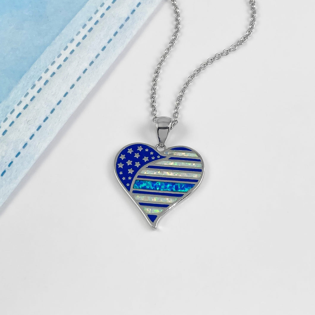 Opal Blue Bar Heart Necklace