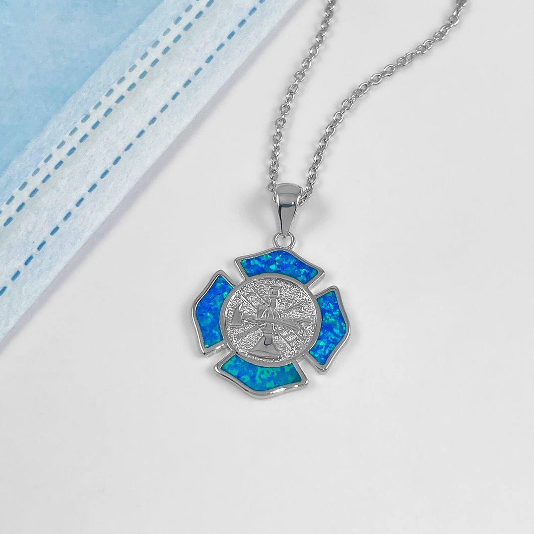 Opal Firefighter Badge Necklace