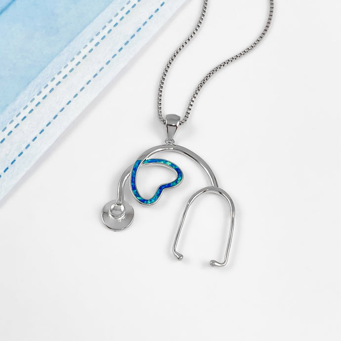 Opal Stethoscope Heart Necklace