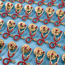 Load image into Gallery viewer, 25pc Red/Gold Stethoscope Pin Pack
