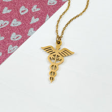 Load image into Gallery viewer, Gold Caduceus Pendant Necklace
