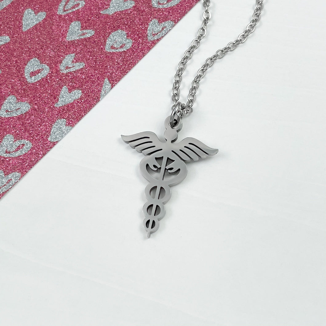Silver Caduceus Pendant Necklace