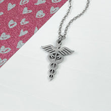 Load image into Gallery viewer, Silver Caduceus Pendant Necklace

