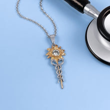 Load image into Gallery viewer, Crystal Sunflower Caduceus Necklace
