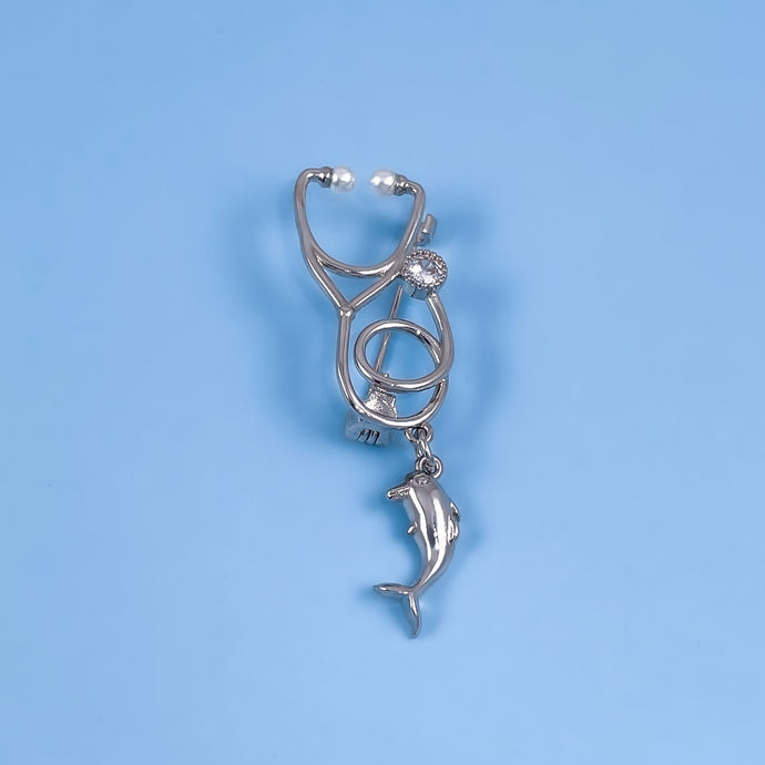 Silver Dainty Dolphin Stethoscope Pin