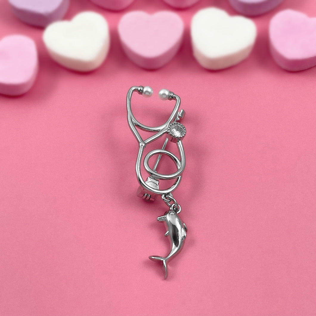Silver Dainty Dolphin Stethoscope Pin