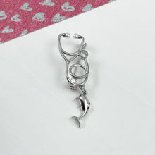 Load image into Gallery viewer, Silver Dainty Dolphin Stethoscope Pin
