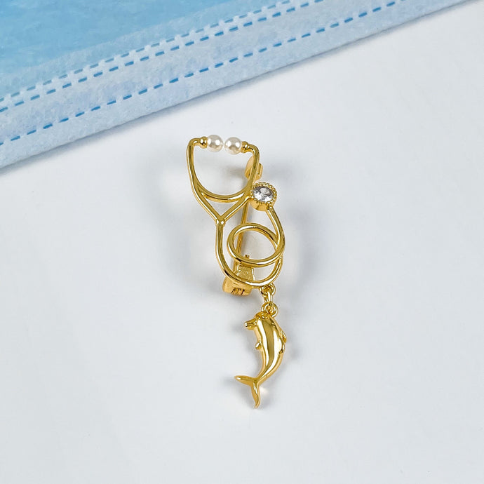 Gold Dainty Dolphin Stethoscope Pin