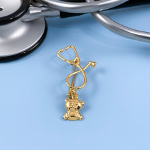 Load image into Gallery viewer, Gold Dainty Teddy Bear Stethoscope Pin
