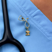 Load image into Gallery viewer, Gold Dainty Teddy Bear Stethoscope Pin
