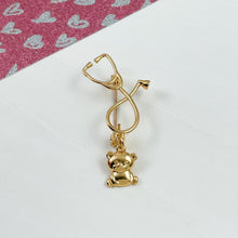 Load image into Gallery viewer, Gold Dainty Teddy Bear Stethoscope Pin
