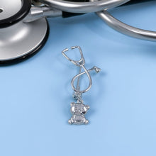 Load image into Gallery viewer, Silver Dainty Teddy Bear Stethoscope Pin
