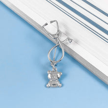 Load image into Gallery viewer, Silver Dainty Teddy Bear Stethoscope Pin
